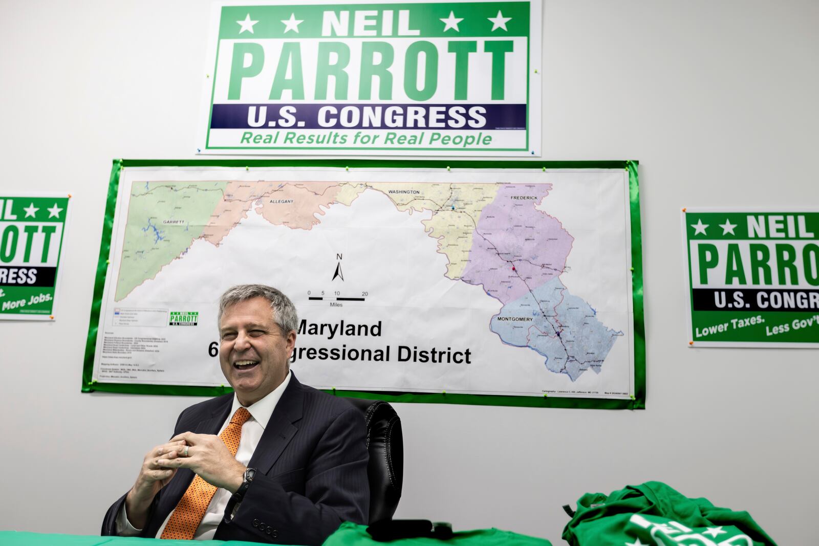 Neil Parrott, Republican candidate for Maryland's Sixth Congressional District, speaks during an interview with The Associated Press, Friday, Oct. 11, 2024, in Frederick, Md. (AP Photo/Alyssa Howell)