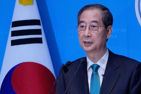 South Korean former Prime Minister Han Duck-soo speaks during a press conference to announce a presidential bid at the National Assembly in Seoul, South Korea, Friday, May 2, 2025. (AP Photo/Ahn Young-joon)