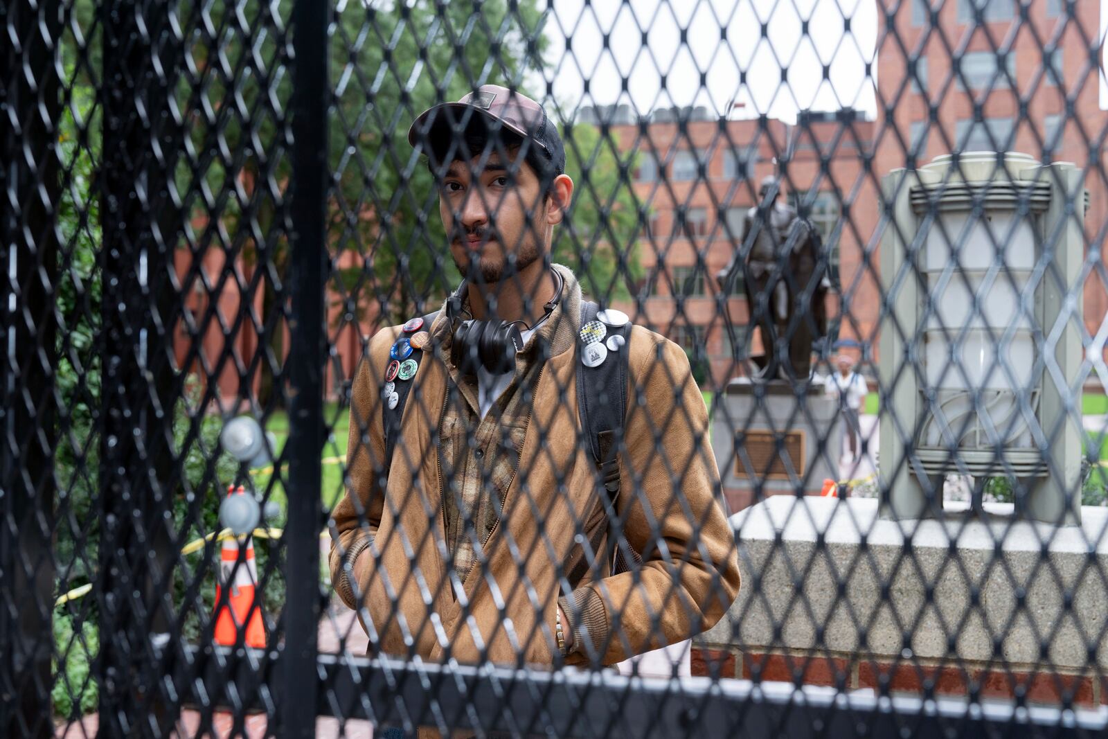 George Washington University student Ty Lindia poses for a photograph at the site of last spring's students tent encampment at George Washington University Yard in Washington, Wednesday, Oct. 2, 2024. (AP Photo/Jose Luis Magana)