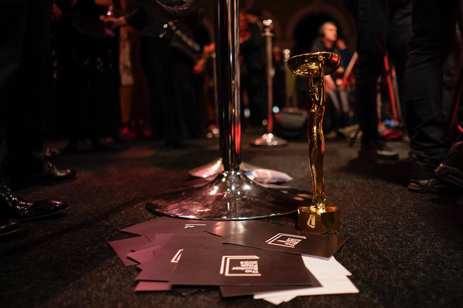 The Booker Prize award prior to the dinner in London, Tuesday, Nov. 12, 2024. (AP Photo/Alberto Pezzali)