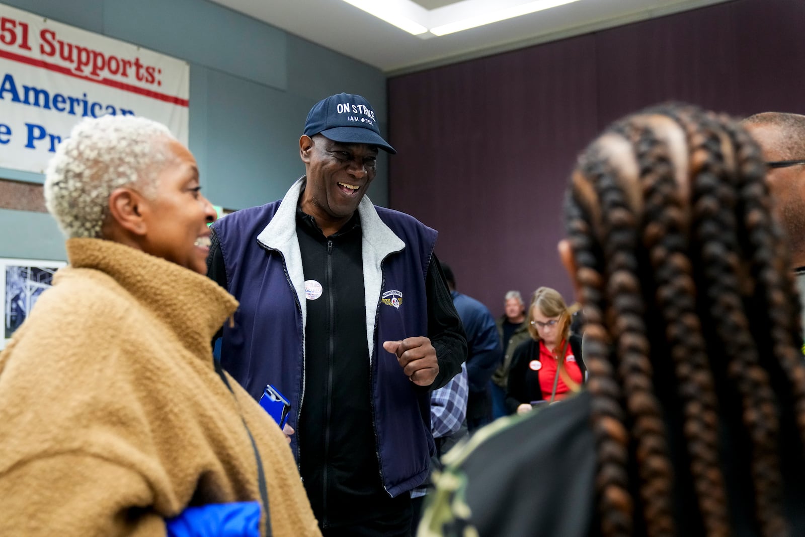 Joe Perry, who has worked for Boeing for 38 years, waits for the results of the union vote on a new contract offer from Boeing, Monday, Nov. 4, 2024, at IAM District 751 Union Hall in Seattle. (AP Photo/Lindsey Wasson)