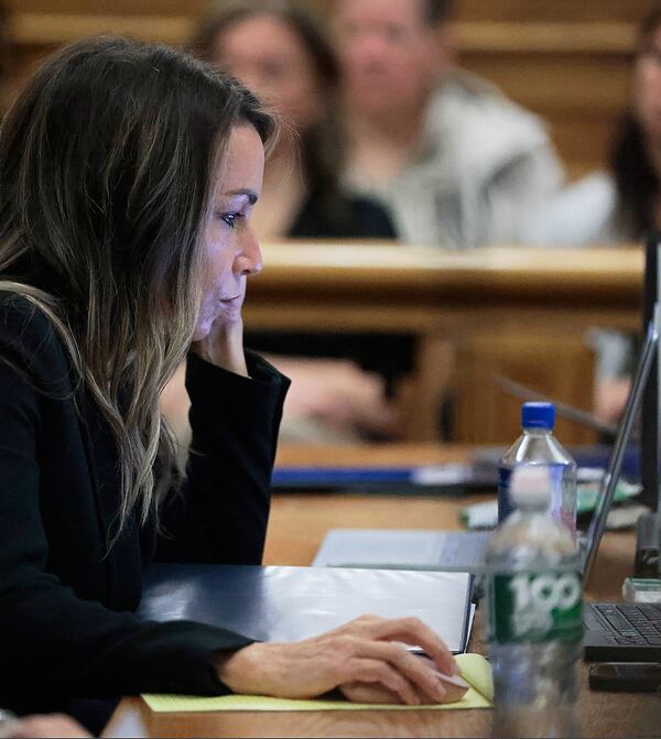 Karen Read listens to testimony during her trial on Monday, May 5, 2025, in Dedham, Mass. (Pat Greenhouse/The Boston Globe via AP, Pool)