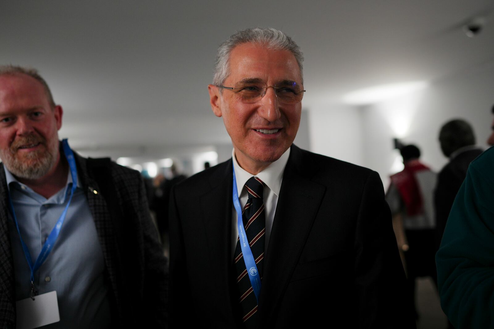 Mukhtar Babayev, COP29 President, walks through the COP29 U.N. Climate Summit, Thursday, Nov. 14, 2024, in Baku, Azerbaijan. (AP Photo/Peter Dejong)