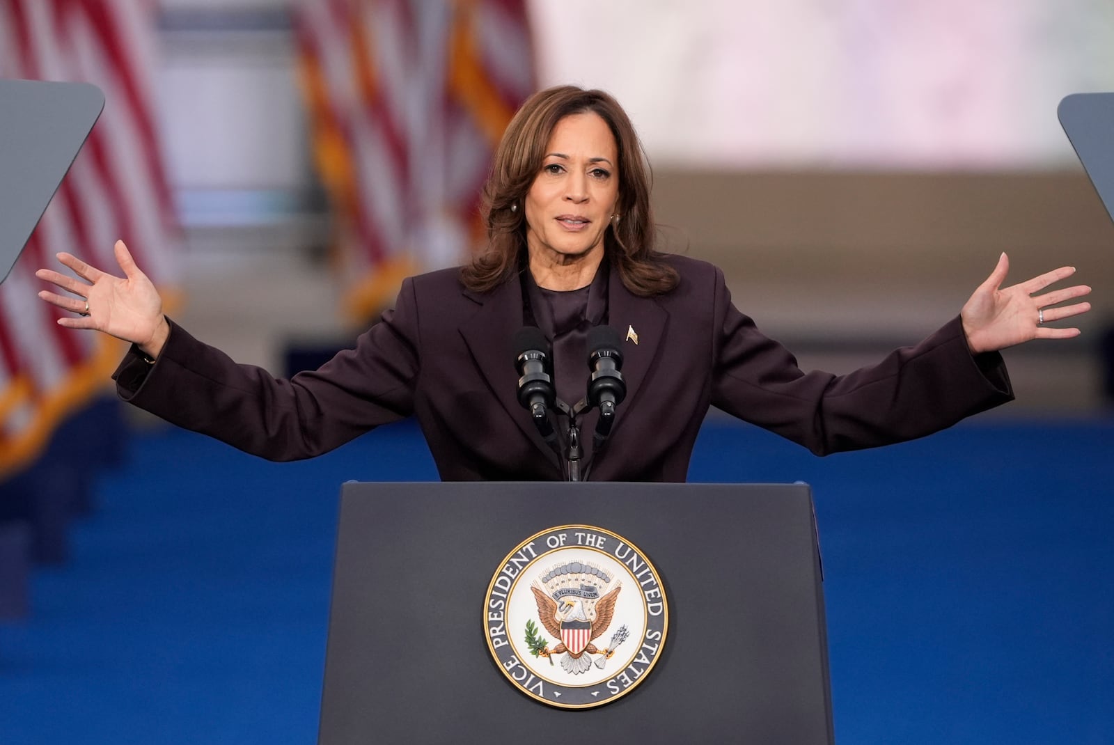 Vice President Kamala Harris delivers a concession speech for the 2024 presidential election on the campus of Howard University in Washington, Wednesday, Nov. 6, 2024. (AP Photo/J. Scott Applewhite)