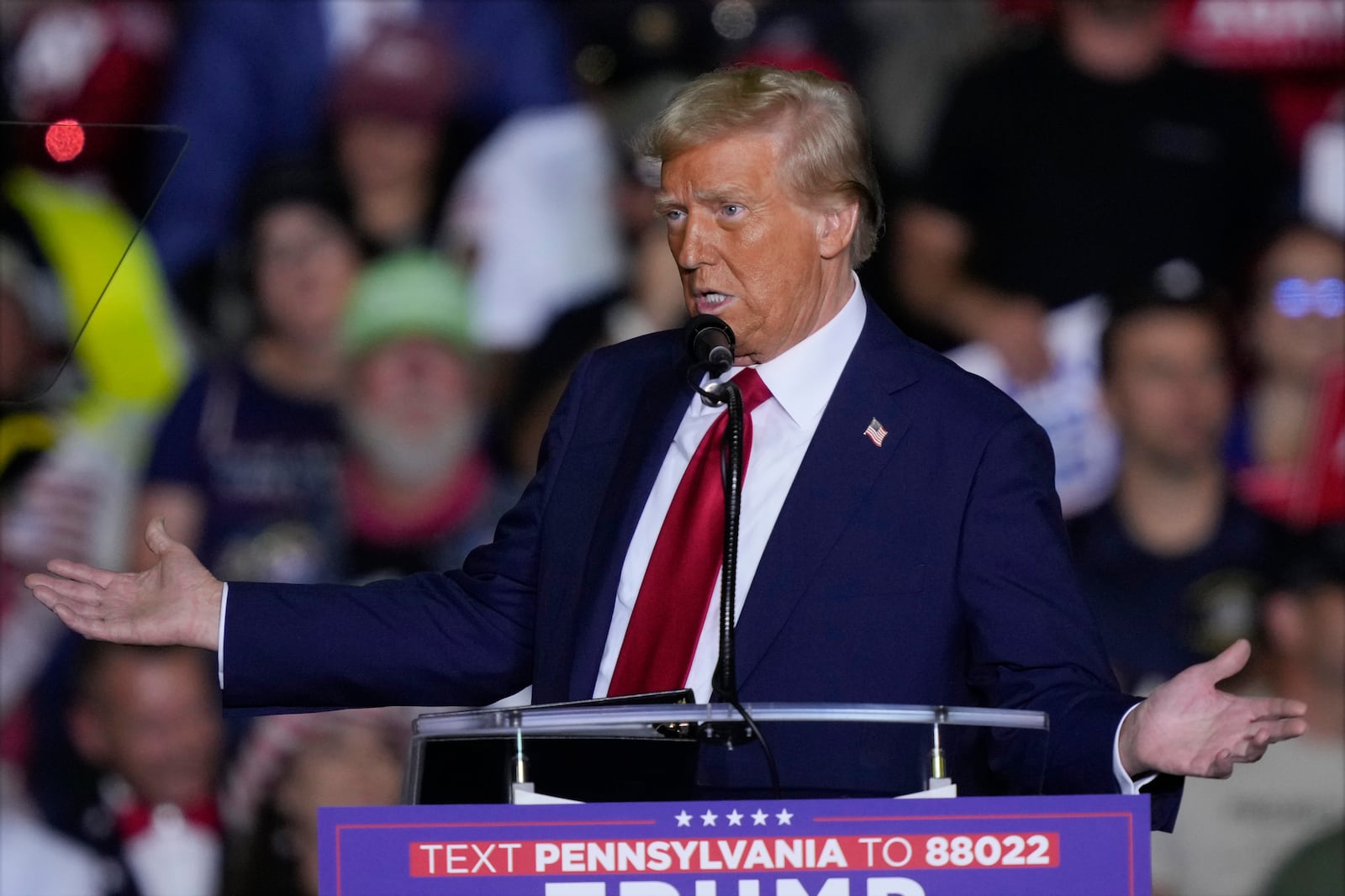 Republican presidential nominee former President Donald Trump speaks at a campaign rally at PPL Center, Tuesday, Oct. 29, 2024, in Allentown, Pa. (AP Photo/Matt Rourke)