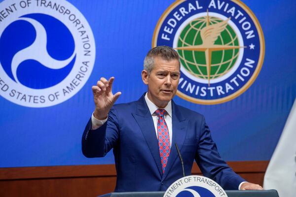 Secretary of Transportation Sean Duffy speaks during a news conference to provide a status update on Newark Liberty International Airport at the Department of Transportation in Washington, Wednesday, May 28, 2025. (AP Photo/Rod Lamkey, Jr.)
