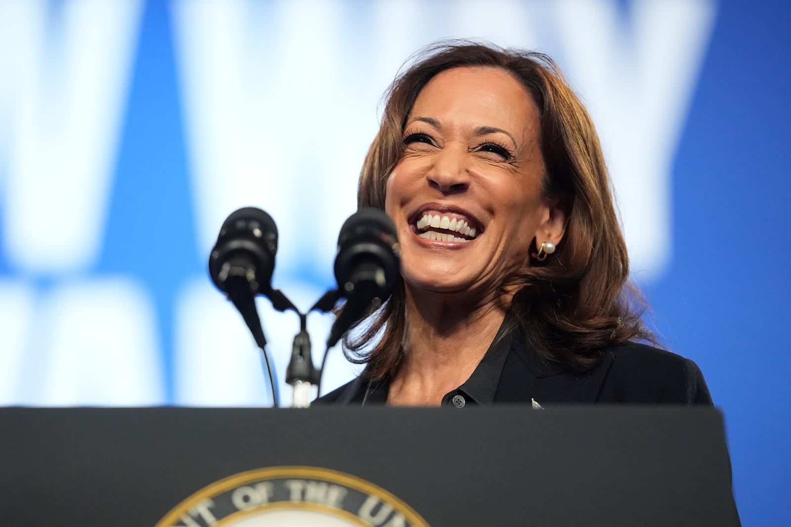 Democratic presidential nominee Vice President Kamala Harris speaks during a rally at the Dort Financial Center in Flint, Mich., Friday, Oct. 4, 2024. (AP Photo/Mark Schiefelbein)