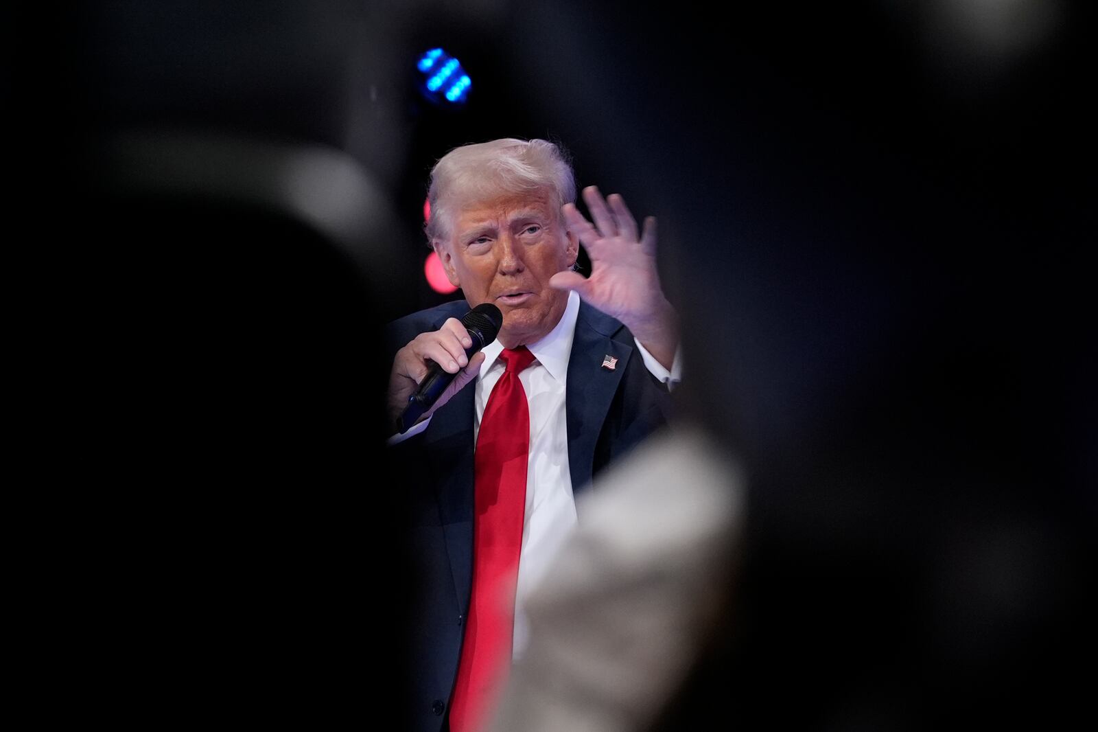 Republican presidential nominee former President Donald Trump speaks during a Univision town hall, Wednesday, Oct. 16, 2024, in Doral, Fla. (AP Photo/Alex Brandon)