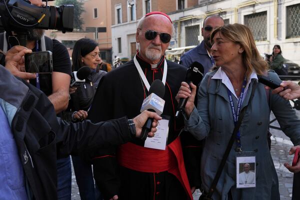 Cardinal Vincente Bokalic Iglic arrives at the Vatican, Saturday, May 3, 2025, to attend the General Congregation of cardinals in the New Synod Hall where they are preparing for the upcoming conclave starting on May 7, to elect the 267th Roman pontiff. (AP Photo/Andrew Medichini)