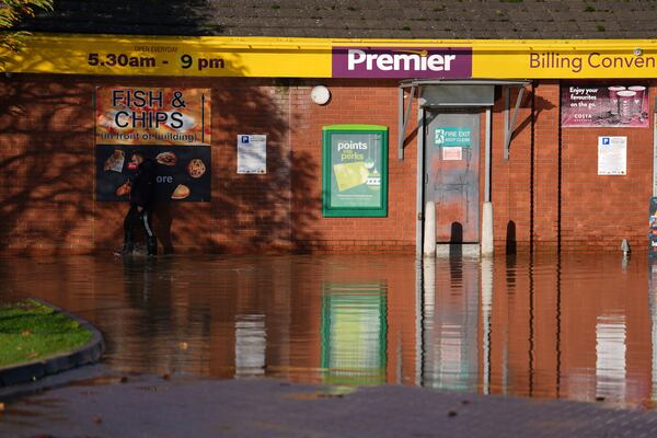 Floodwater covers parts of the Billing Aquadrome in Northamptonshire, England, Monday Nov. 25, 2024, after Storm Bert caused "devastating" flooding over the weekend. (Jordan Pettitt/PA via AP)