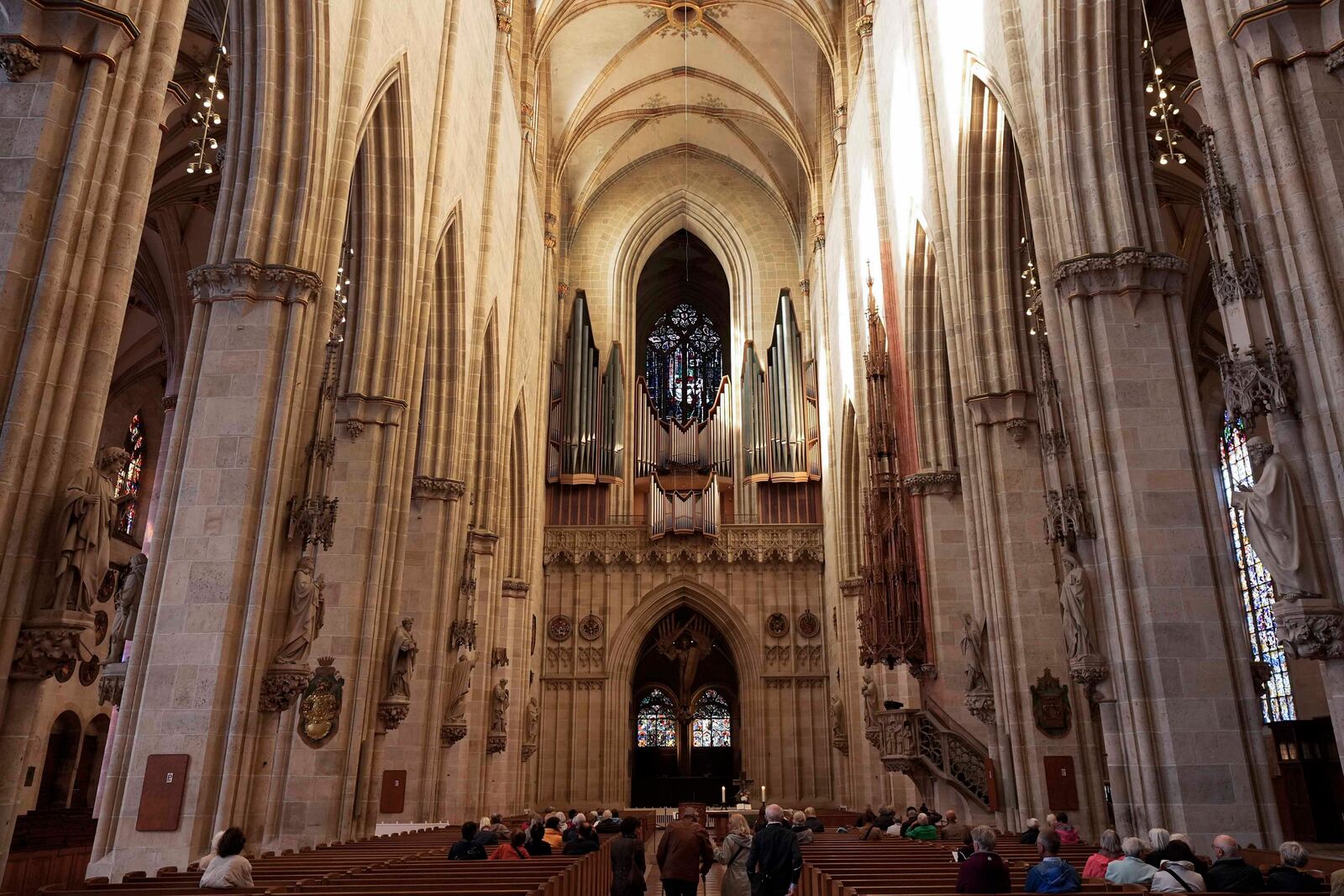 Interior view of Ulmer Münster, the world's tallest church, in Ulm, Germany, Wednesday, Sept. 18, 2024. (AP Photo/Matthias Schrader)