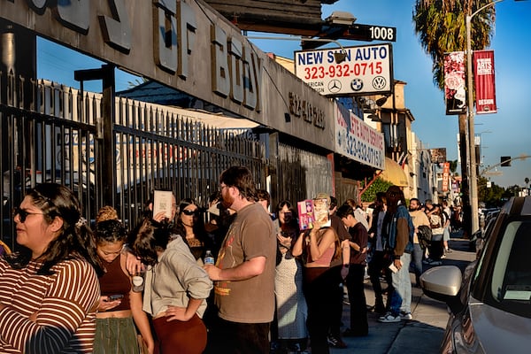 Anora movie fans line up down the block at a merchandise Pop-Up event for the movie Anora on Saturday, Nov. 9, 2024 in Los Angeles. (AP Photo/Richard Vogel)