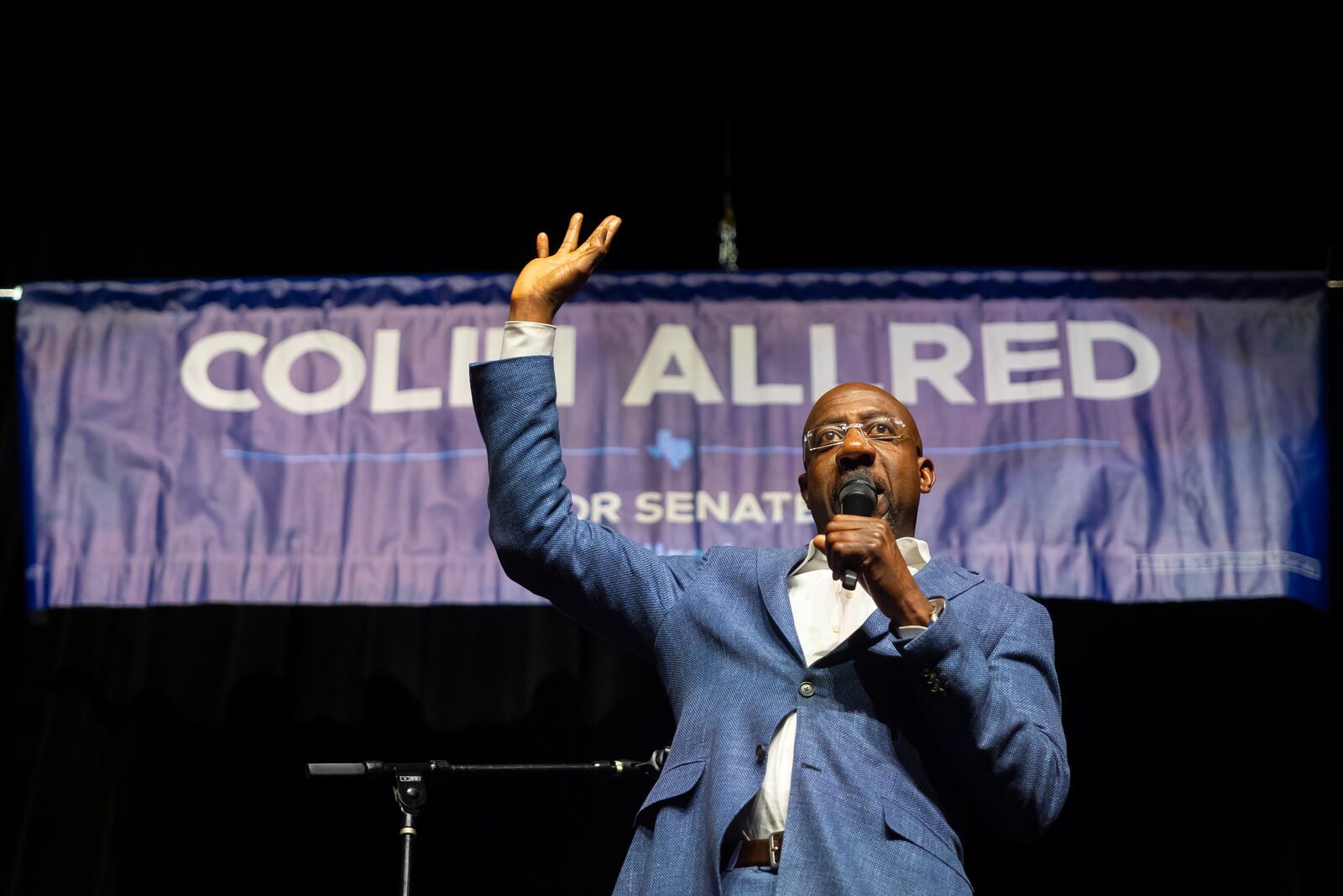 Sen. Raphael Warnock speaks during a rally for Rep. Colin Allred, D-Texas, at Texas Southern University on Tuesday, Oct. 29, 2024, in Houston. (AP Photo/Annie Mulligan)