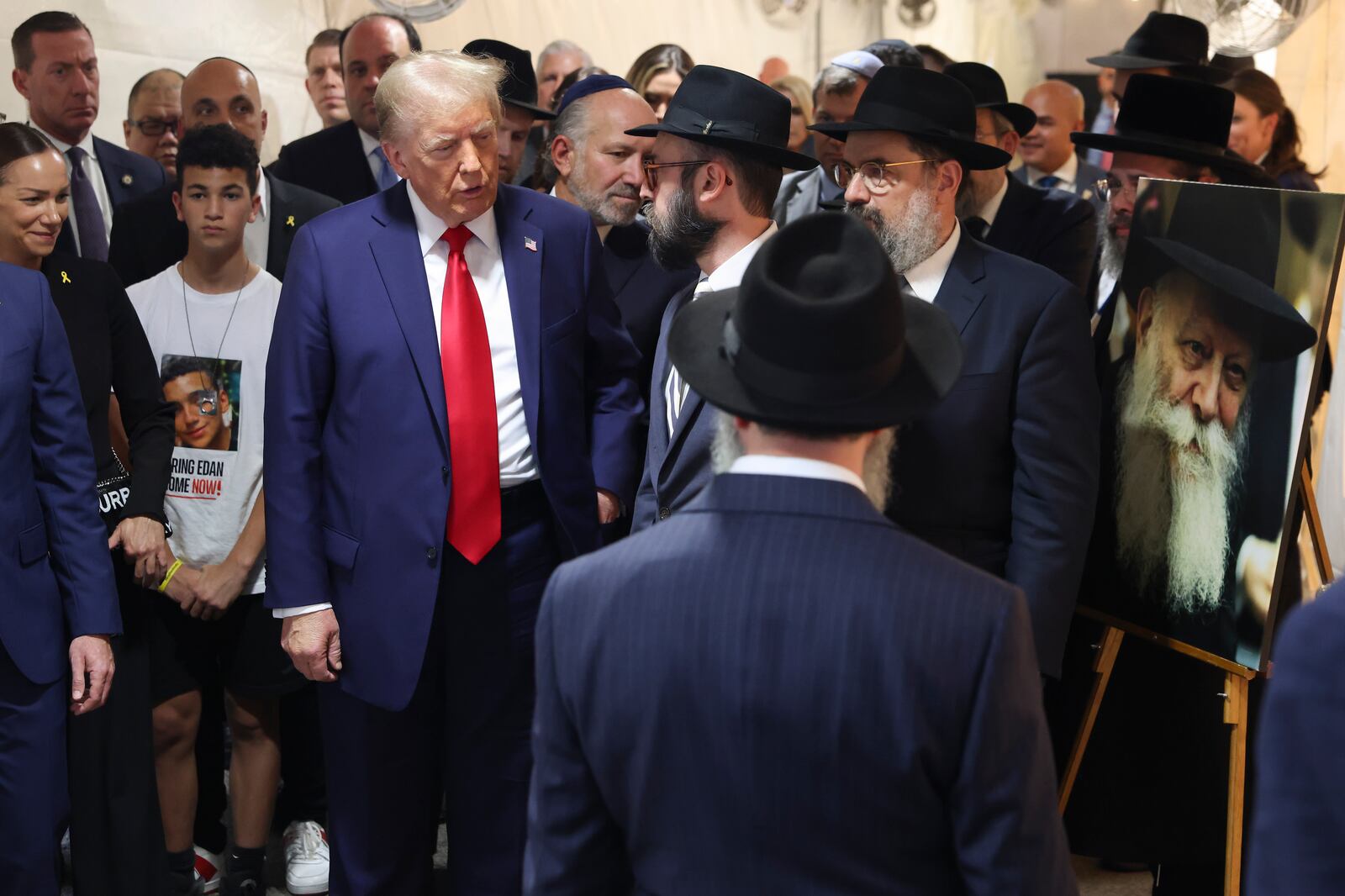 Republican presidential nominee former President Donald Trump arrives at Ohel Chabad-Lubavitch to visit the gravesite of Rabbi Menachem Mendel Schneerson, Monday, Oct. 7, 2024, in New York. (AP Photo/Yuki Iwamura)