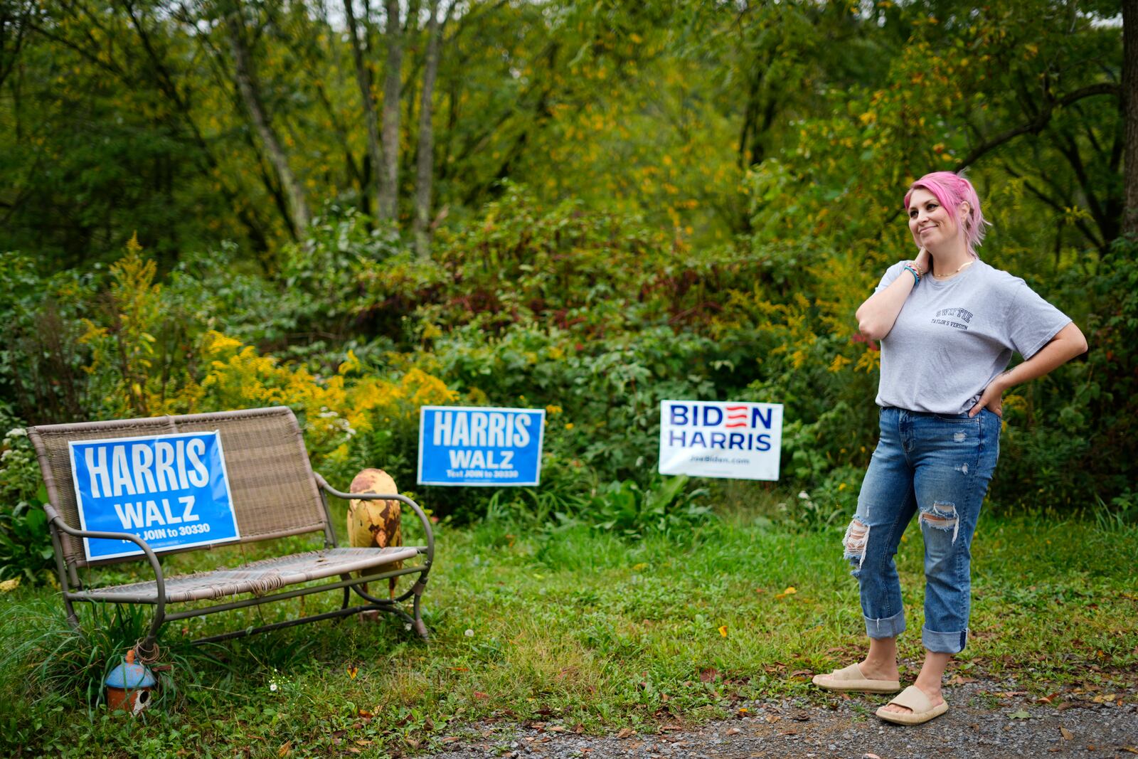 Heidi Priest speaks during an interview with The Associated Press in Butler, Friday, Sept. 27, 2024. (AP Photo/Matt Rourke)