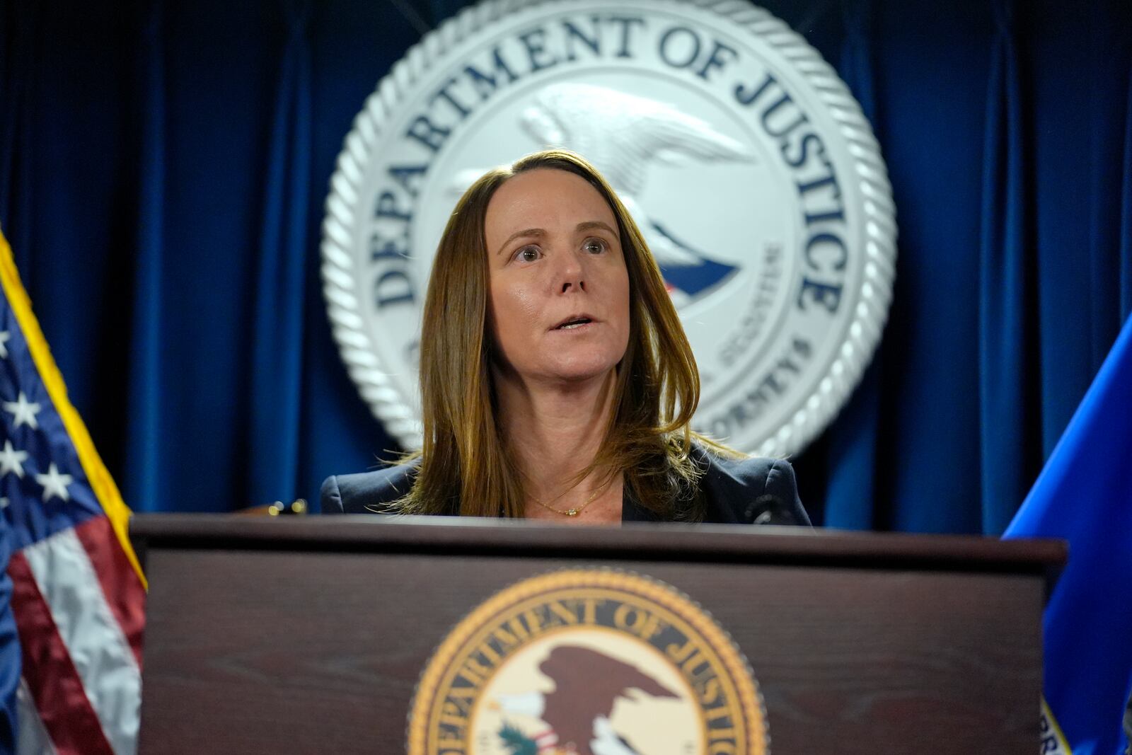 Special Agent in Charge FBI, Boston Division Jodi Cohen, faces reporters during a news conference following a sentencing hearing for Massachusetts Air National Guardsman Jack Teixeira, at federal court, Tuesday, Nov. 12, 2024, in Boston. (AP Photo/Steven Senne)