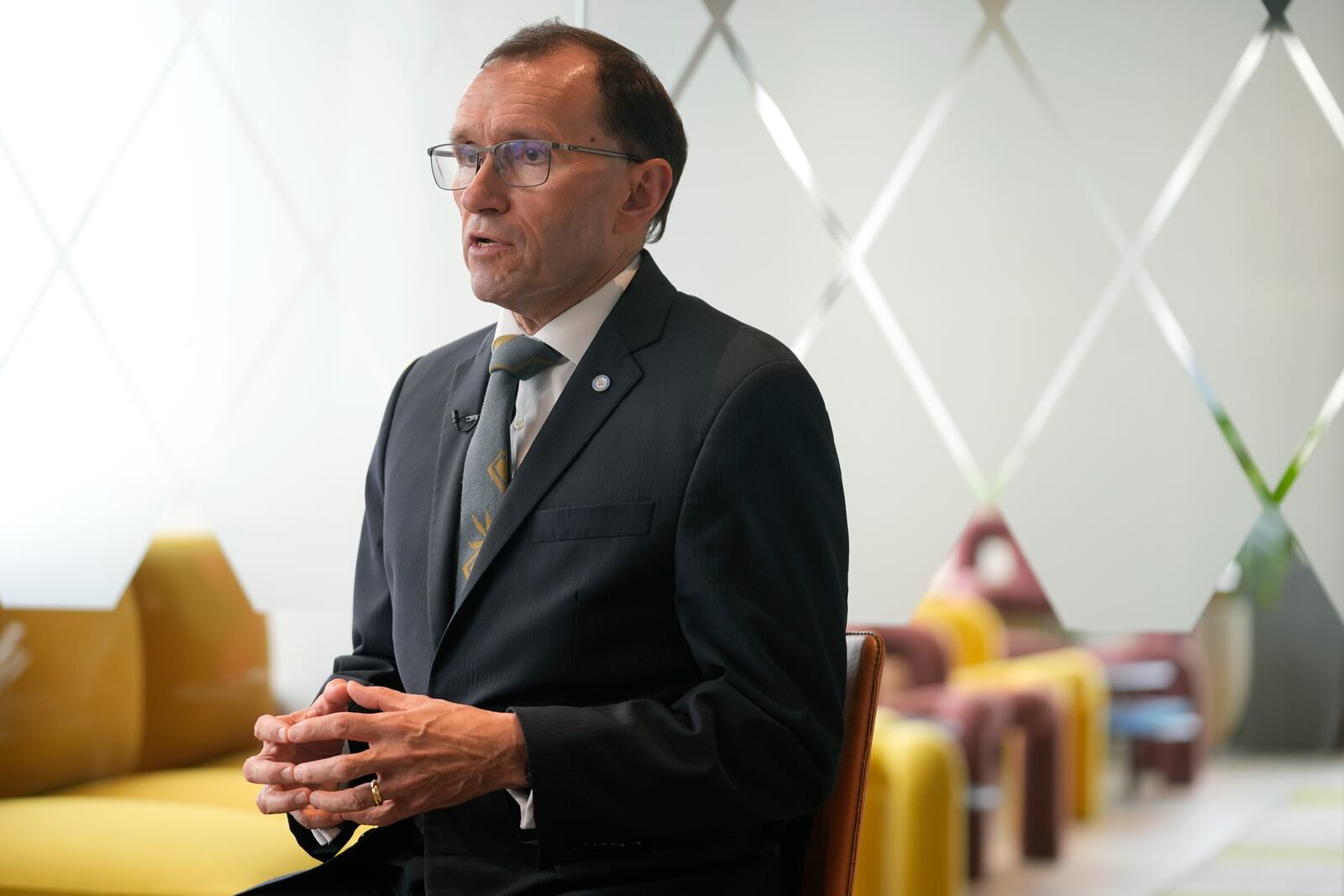 Norway's Foreign Minister Espen Barth Eide speaks during an interview at the Permanent Mission of Norway to the United Nations, Friday, Sept. 27, 2024, in New York. (AP Photo/Pamela Smith)