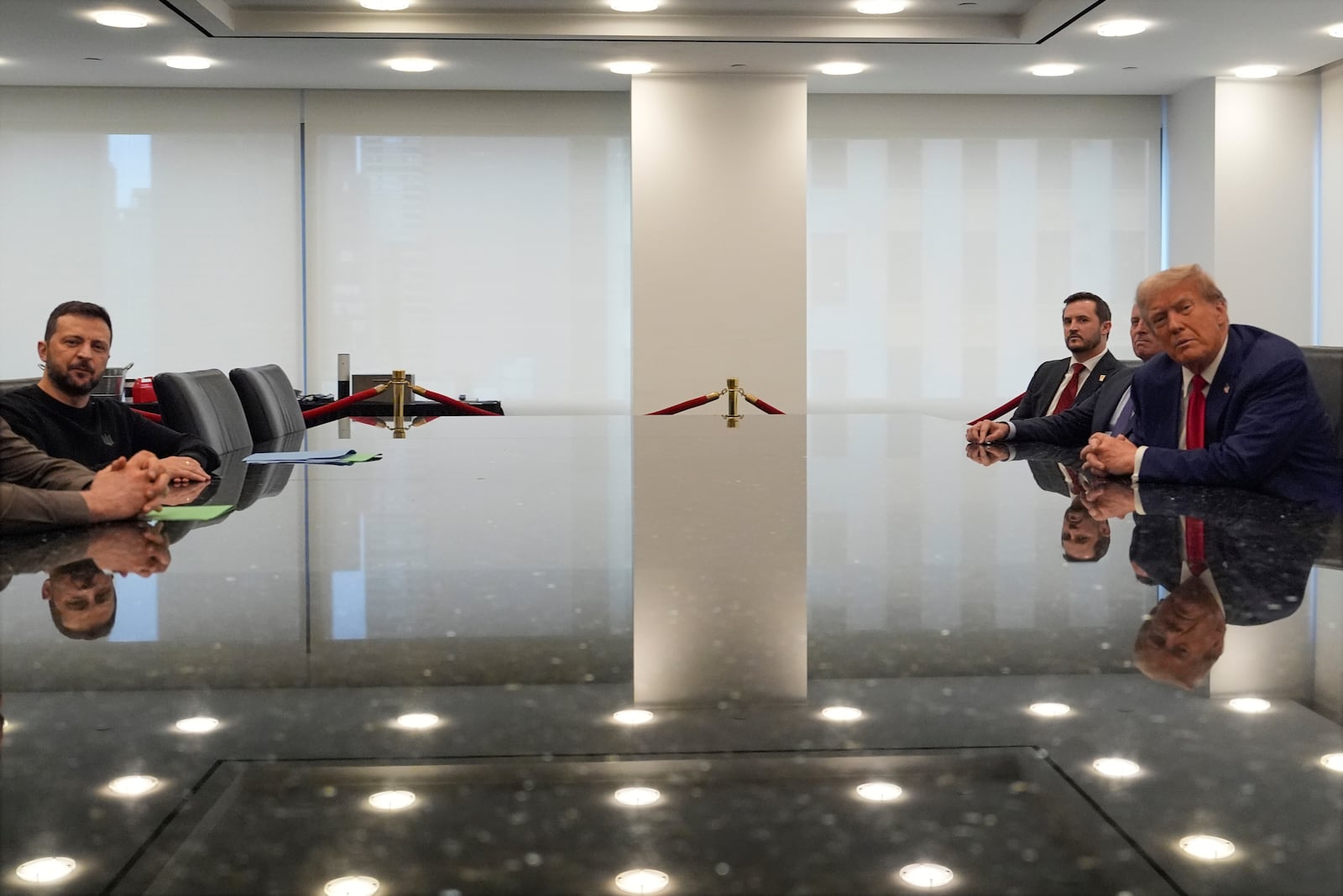 Republican presidential nominee former President Donald Trump meets with Ukraine's President Volodymyr Zelenskyy at Trump Tower, Friday, Sept. 27, 2024, in New York. (AP Photo/Julia Demaree Nikhinson)