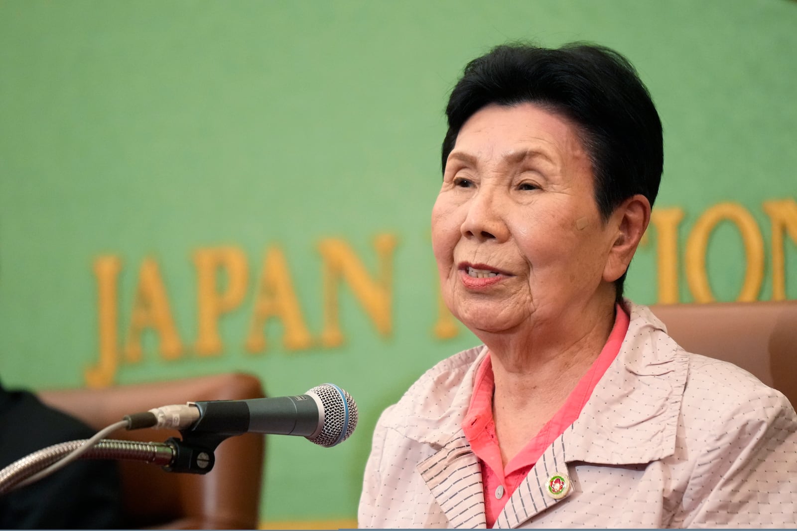 Hideko Hakamada, a sister of Iwao Hakamada, who was recently acquitted by a district court after a retrial for a 1966 quadruple murder, speaks during a news conference in Tokyo, Monday, Sept. 30, 2024. (AP Photo/Hiro Komae)