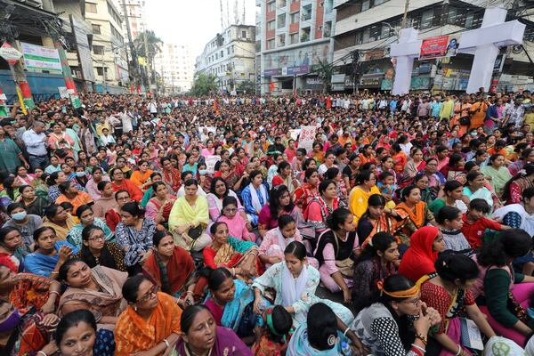 Bangladesh Hindus participate in a rally demanding that an interim government withdraw all cases against their leaders and protect them from attacks and harassment, in Chattogram, Bangladesh, Friday, Nov. 1, 2024. (AP Photo)