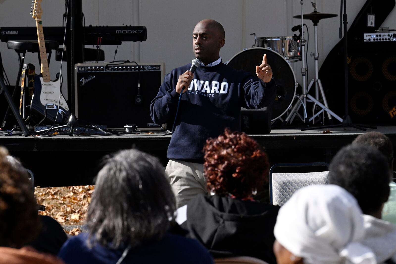 Alderman Sean Mosley, a member of Alpha Phi Alpha, speaks at a Souls to the Polls voting rally at Grace Baptist Church on Saturday, Oct. 26, 2024, in Waterbury, Conn. (AP Photo/Jessica Hill)