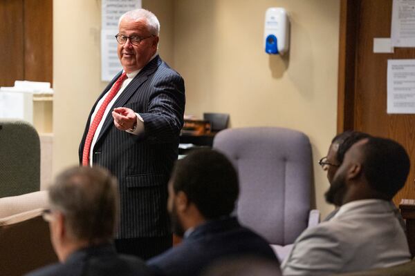 Defense attorney Martin Zummach, the defense attorney for former Memphis Police Department officer Justin Smith Jr., points to former officer Tadarrius Bean, as Judge James Jones Jr. hears motion arguments prior to the start of the criminal trial for the death of Tyre Nichols at 201 Poplar in Memphis, Tenn., on Monday, April 28, 2025. (Chris Day/ Commercial Appeal/USA Today Network, via AP, Pool)