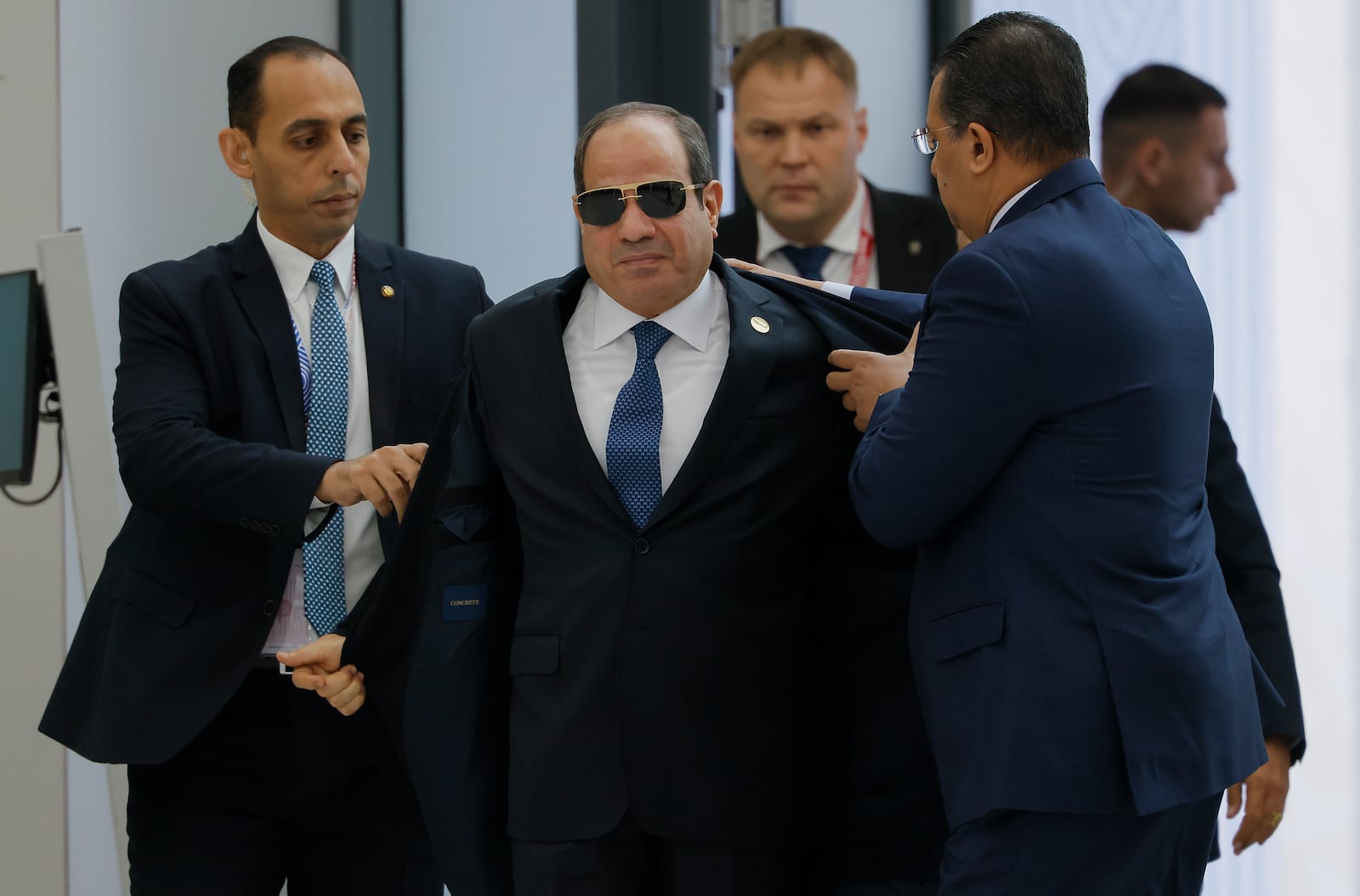 Egyptian President Abdel Fattah el-Sisi, center, arrives at BRICS Summit in Kazan, Russia, Wednesday, Oct. 23, 2024. (Maxim Shemetov, Pool Photo via AP)