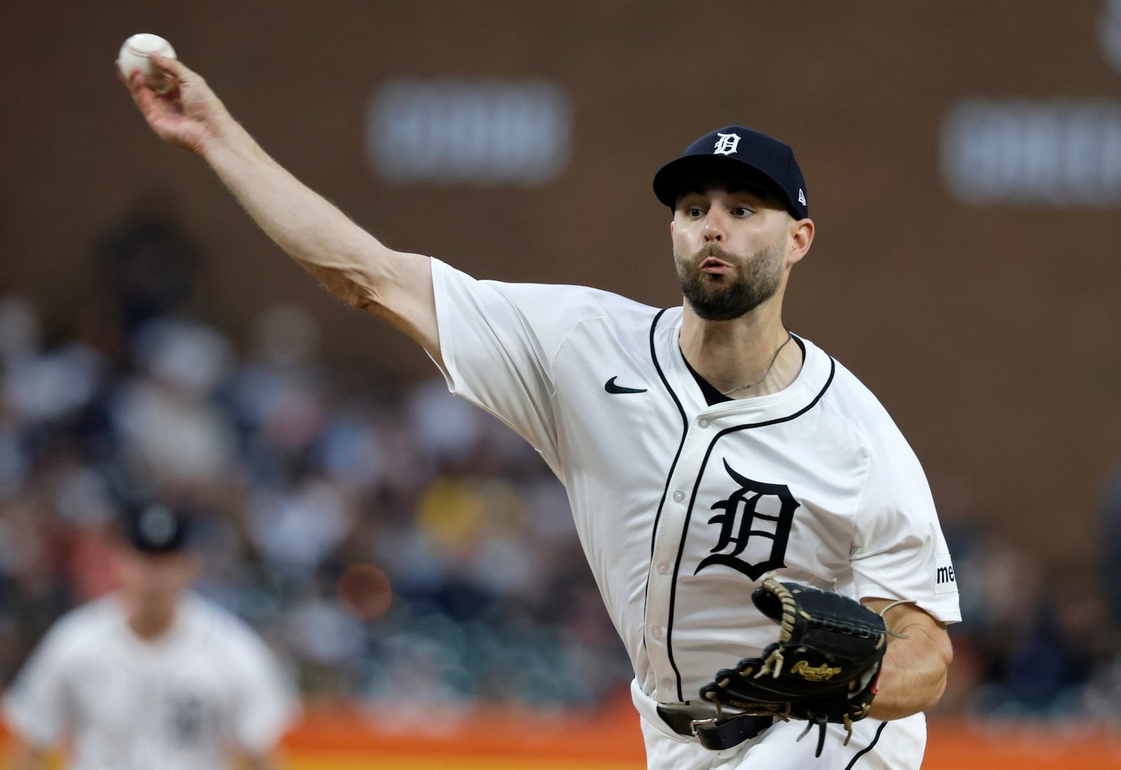 Detroit Tigers' Brenan Hanifee pitches against the Chicago White Sox during the second inning of a baseball game Friday, Sept. 27, 2024, in Detroit. (AP Photo/Duane Burleson)