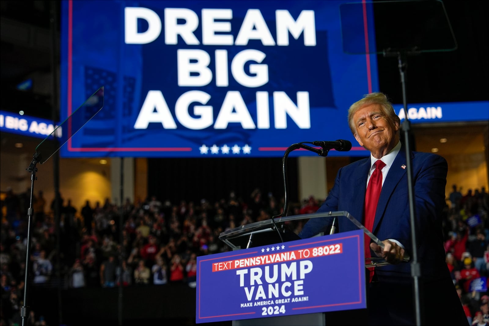 Republican presidential nominee former President Donald Trump speaks at a campaign rally at PPL Center, Tuesday, Oct. 29, 2024, in Allentown, Pa. (AP Photo/Julia Demaree Nikhinson)