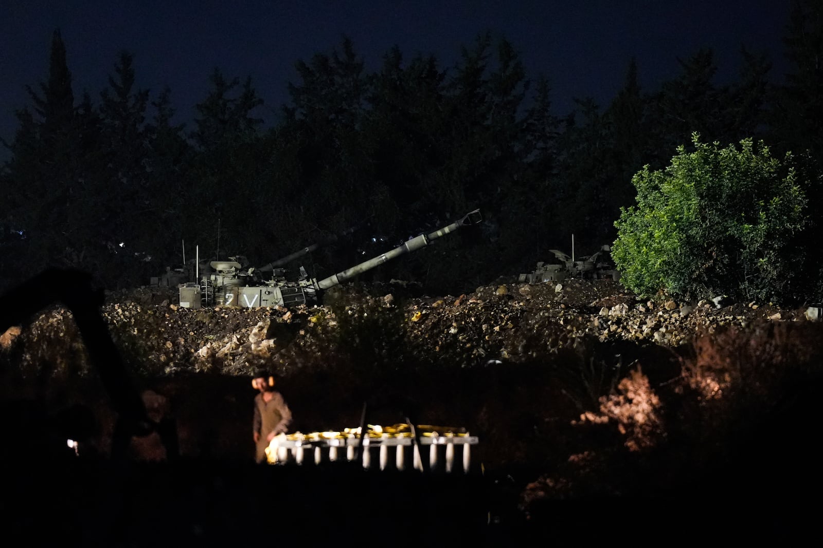 An Israeli mobile artillery unit is seen near the Israel-Lebanon border on Monday, Sept. 30, 2024. (AP Photo/Baz Ratner)