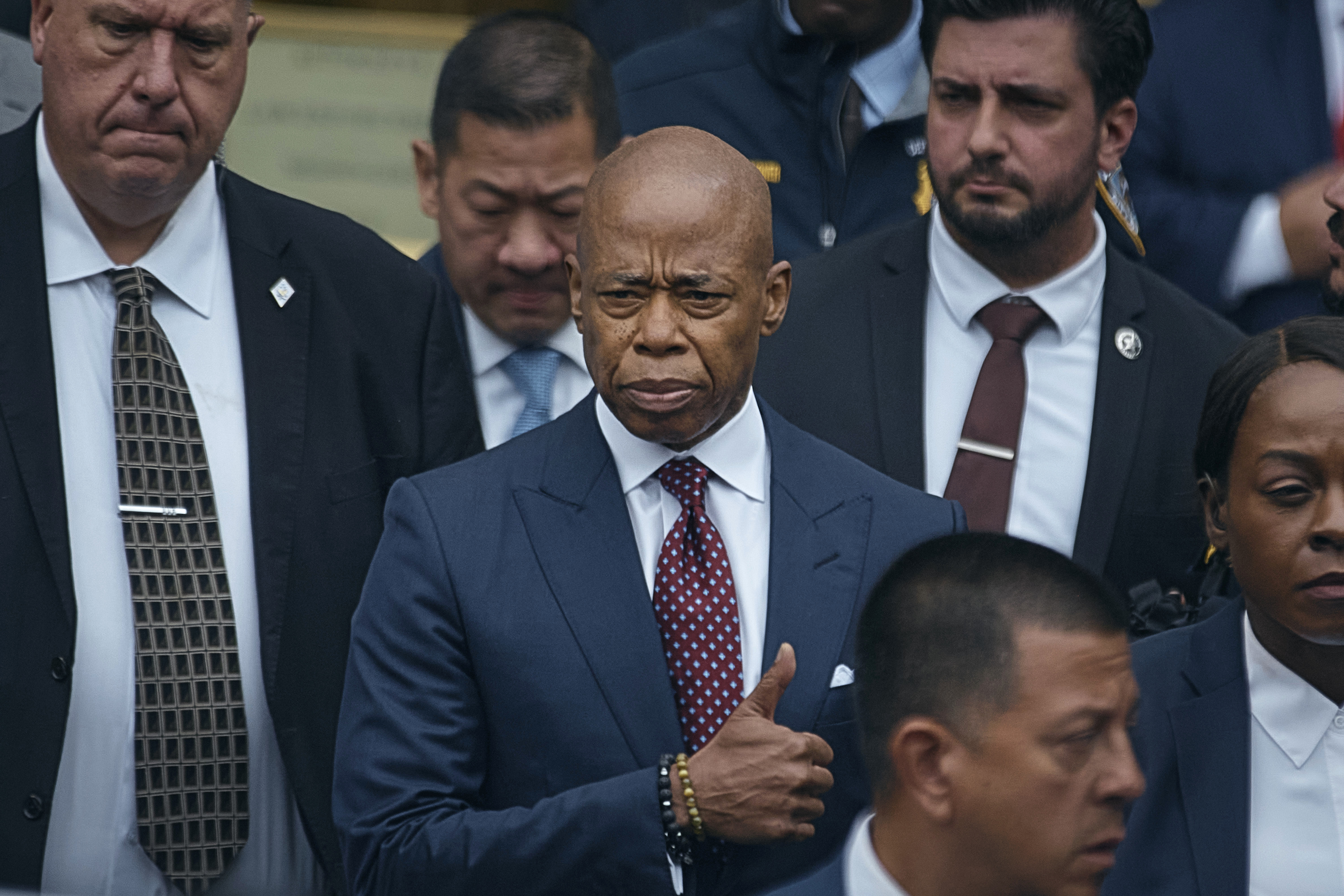 New York City mayor Eric Adams leaves the Daniel Patrick Moynihan Court House in New York, on Friday, Sept. 27, 2024. (AP Photo/Andres Kudacki)