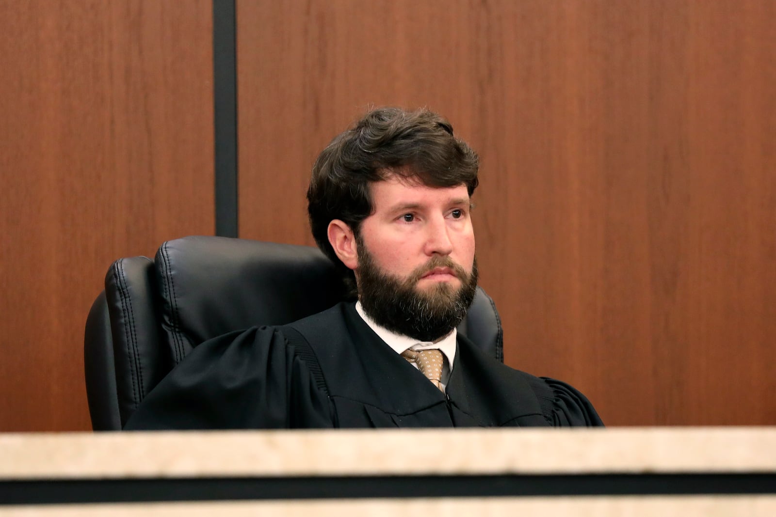 South Carolina Judge Daniel Coble listens to arguments regarding reopening voter registration to allow teens to vote after a glitch in the DMV's computers on Friday, Oct. 25, 2024, in Columbia, S.C. (AP Photo/Jeffrey Collins)