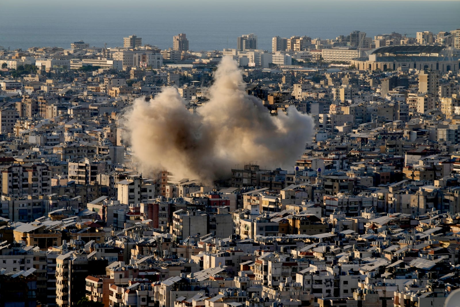 Smoke rise from Israeli airstrikes on Dahiyeh, in the southern suburb of Beirut, Lebanon, Saturday, Oct. 19, 2024. (AP Photo/Hussein Malla)