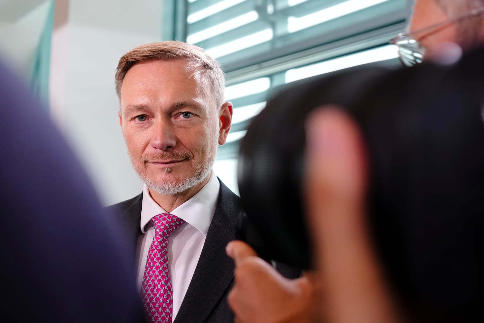 German Finance Minister Christian Lindner arrives for the weekly cabinet meeting at the chancellery in Berlin, Germany, Wednesday, Nov. 6, 2024. (AP Photo/Markus Schreiber)