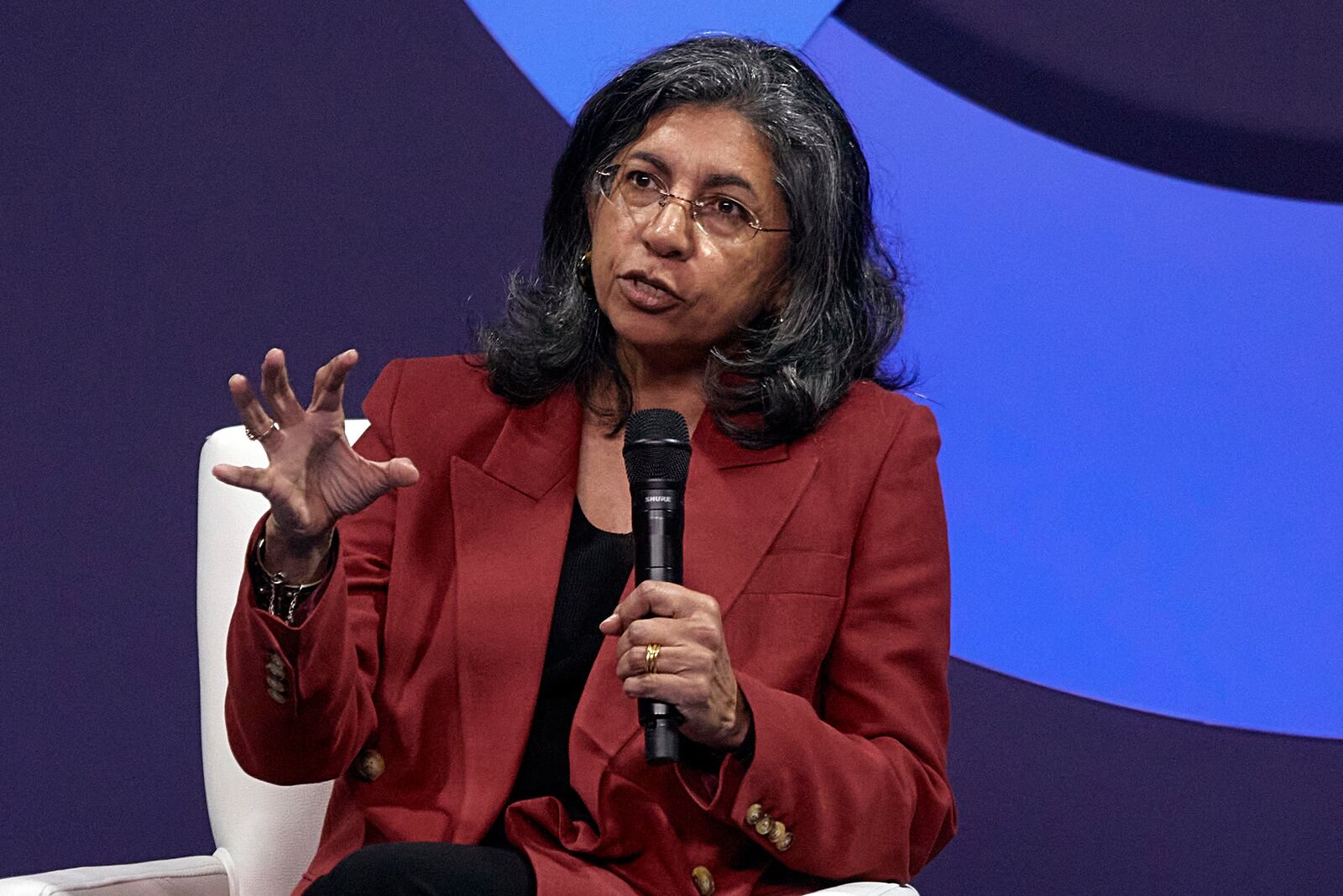 Binaifer Nowrojee, President of Open Society Foundations, speaks during the Clinton Global Initiative, on Monday, Sept. 23, 2024, in New York. (AP Photo/Andres Kudacki)