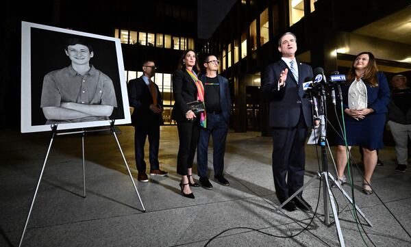 Orange County District Attorney Todd Spitzer speaks during a press conference after Samuel Woodward was sentenced to life without parole at Orange County Superior Court on Friday, Nov. 15, 2024, in Santa Ana, Calif., for the fatal stabbing of his former classmate, Blaze Bernstein, in Jan. 2018. (Jeff Gritchen/The Orange County Register via AP, Pool)