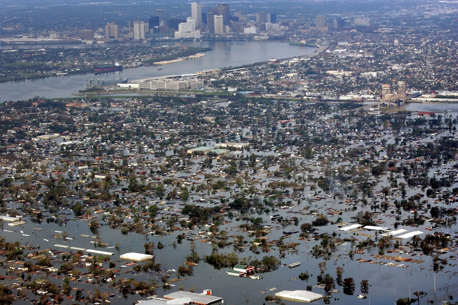 FILE - Floodwaters from Hurricane Katrina cover a portion of New Orleans on Aug. 30, 2005. (AP Photo/David J. Phillip, File)