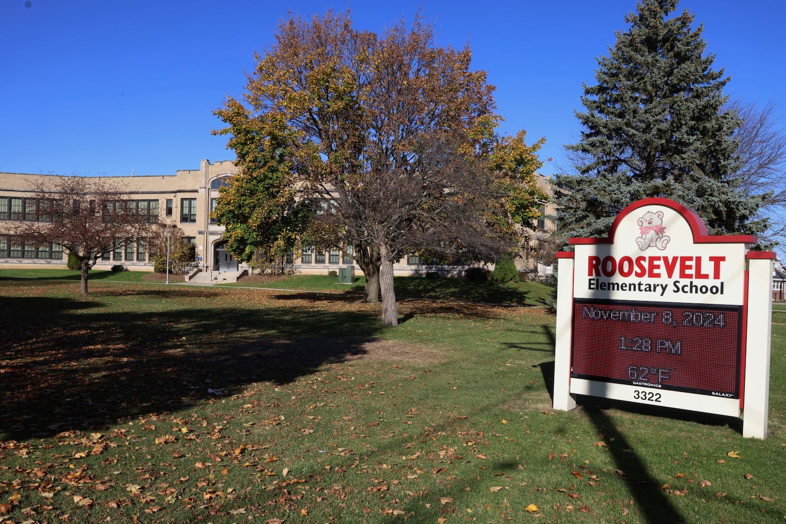 Roosevelt Elementary School in Kenosha, Wisconsin is seen on Friday, Nov. 8, 2024. (AP Photo/Teresa Crawford)