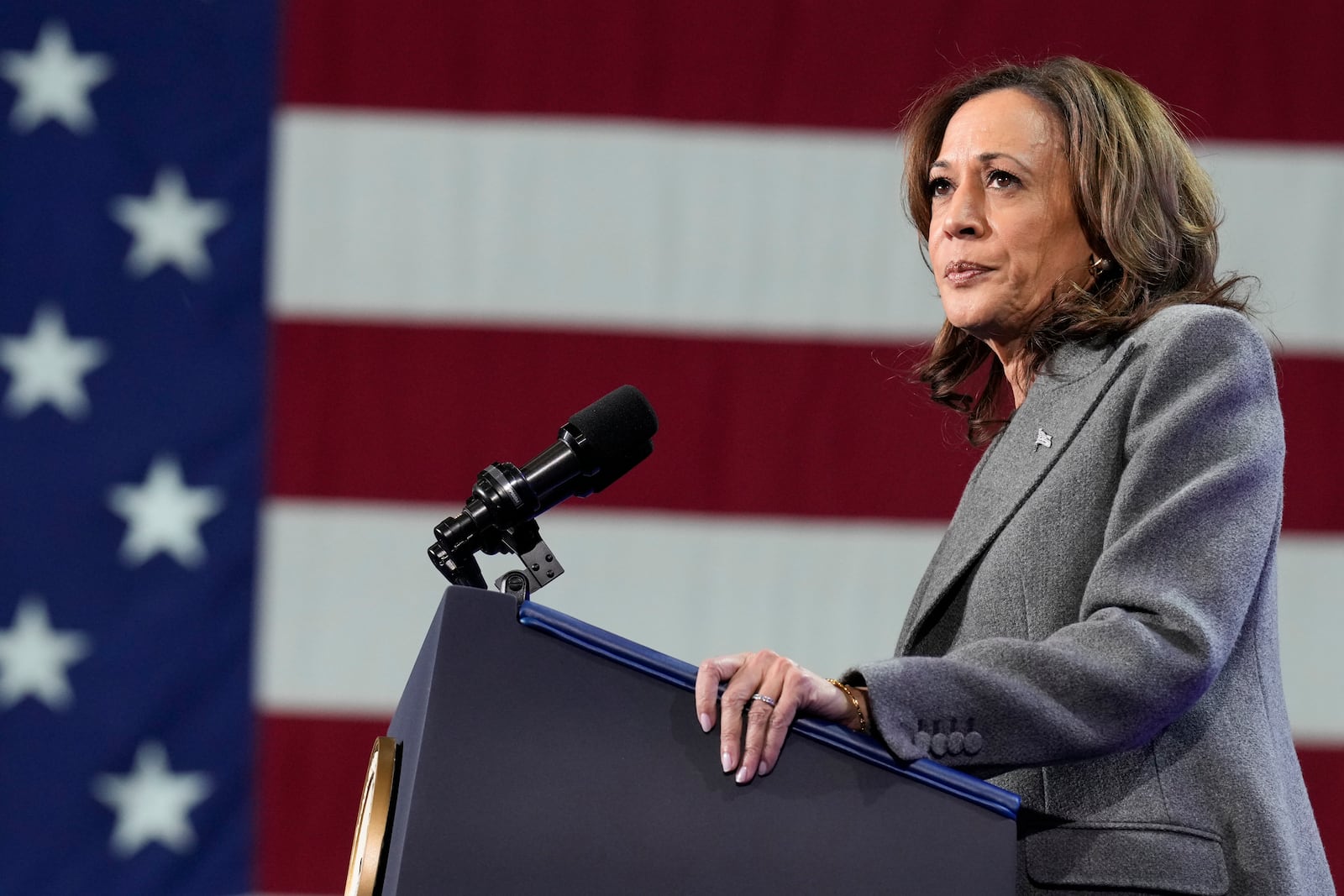 Democratic presidential nominee Vice President Kamala Harris speaks during a campaign event at Lakewood Amphitheatre, Saturday, Oct. 19, 2024, in Atlanta. (AP Photo/Jacquelyn Martin)