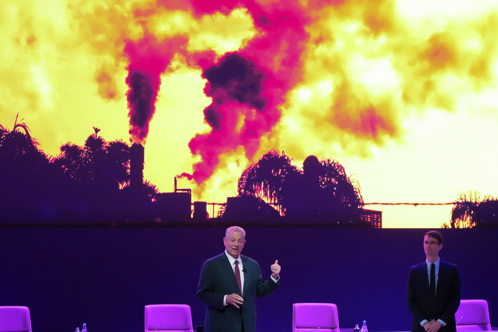 Former Vice President Al Gore speaks during a session on Climate Trace, a database that monitors emissions, at the COP29 U.N. Climate Summit, Friday, Nov. 15, 2024, in Baku, Azerbaijan. (AP Photo/Sergei Grits)