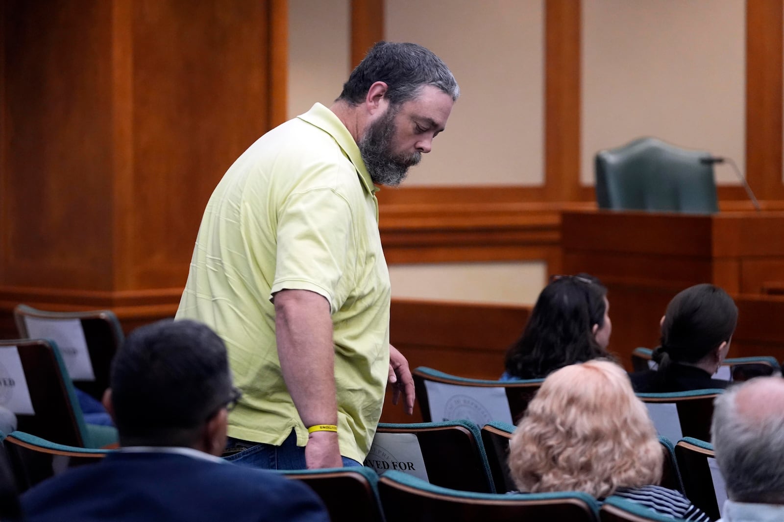 Thomas Roberson, older brother of condemned prisoner Robert Roberson, attends a committee hearing on Roberson's death row case, Monday, Oct. 21, 2024, in Austin, Texas. (AP Photo/Tony Gutierrez)