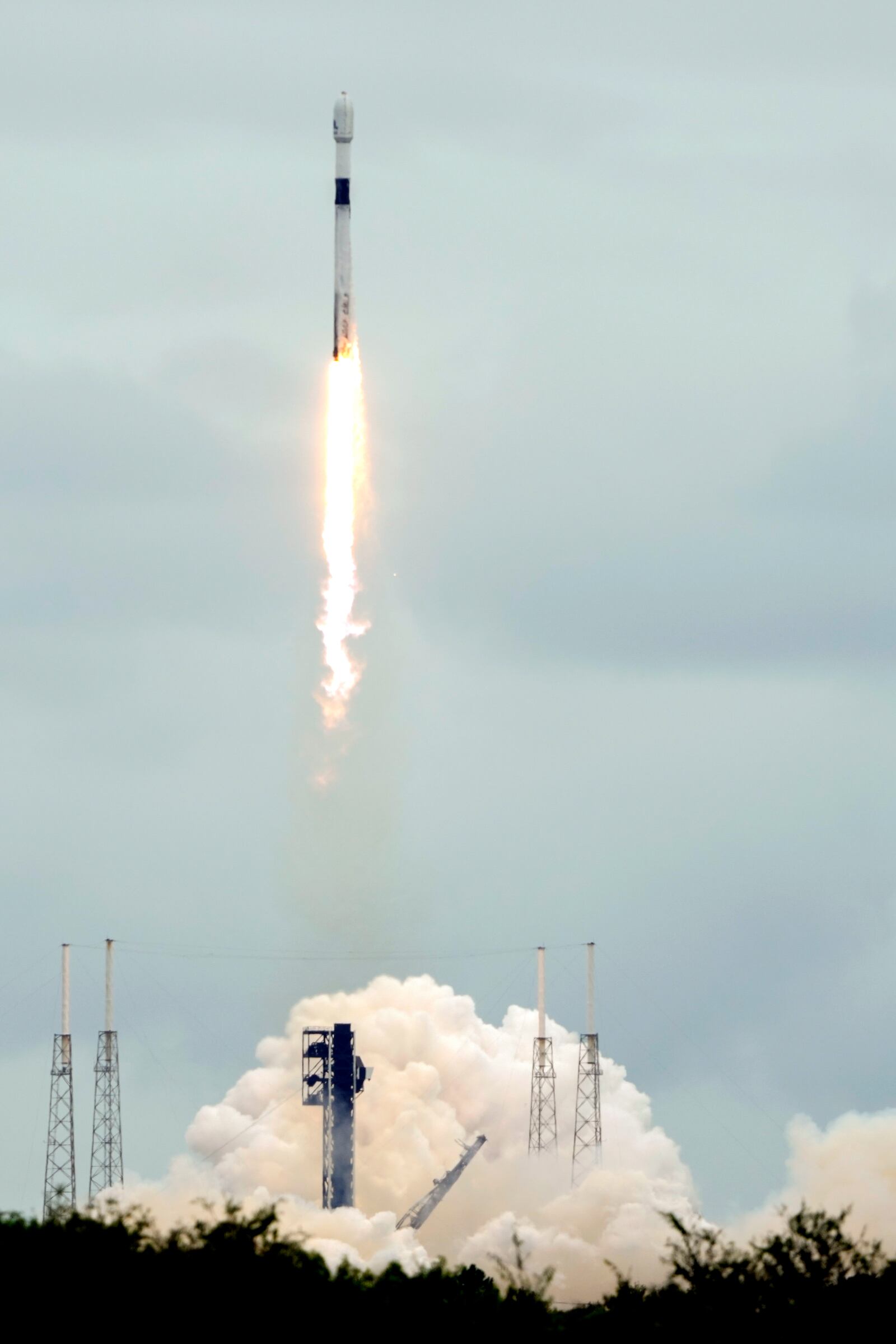 A SpaceX Falcon 9 rocket lifts off from the Cape Canaveral Space Force Station, Monday, Oct. 7, 2024 at Cape Canaveral, Fla., carrying a European spacecraft to an asteroid. (AP Photo/John Raoux)