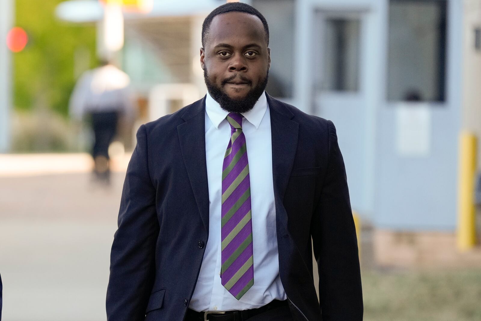 Tadarrius Bean one of three former Memphis police officers charged in the 2023 fatal beating of Tyre Nichols, arrives at the federal courthouse for the day's proceedings Wednesday, Oct. 2, 2024, in Memphis, Tenn. (AP Photo/George Walker IV)