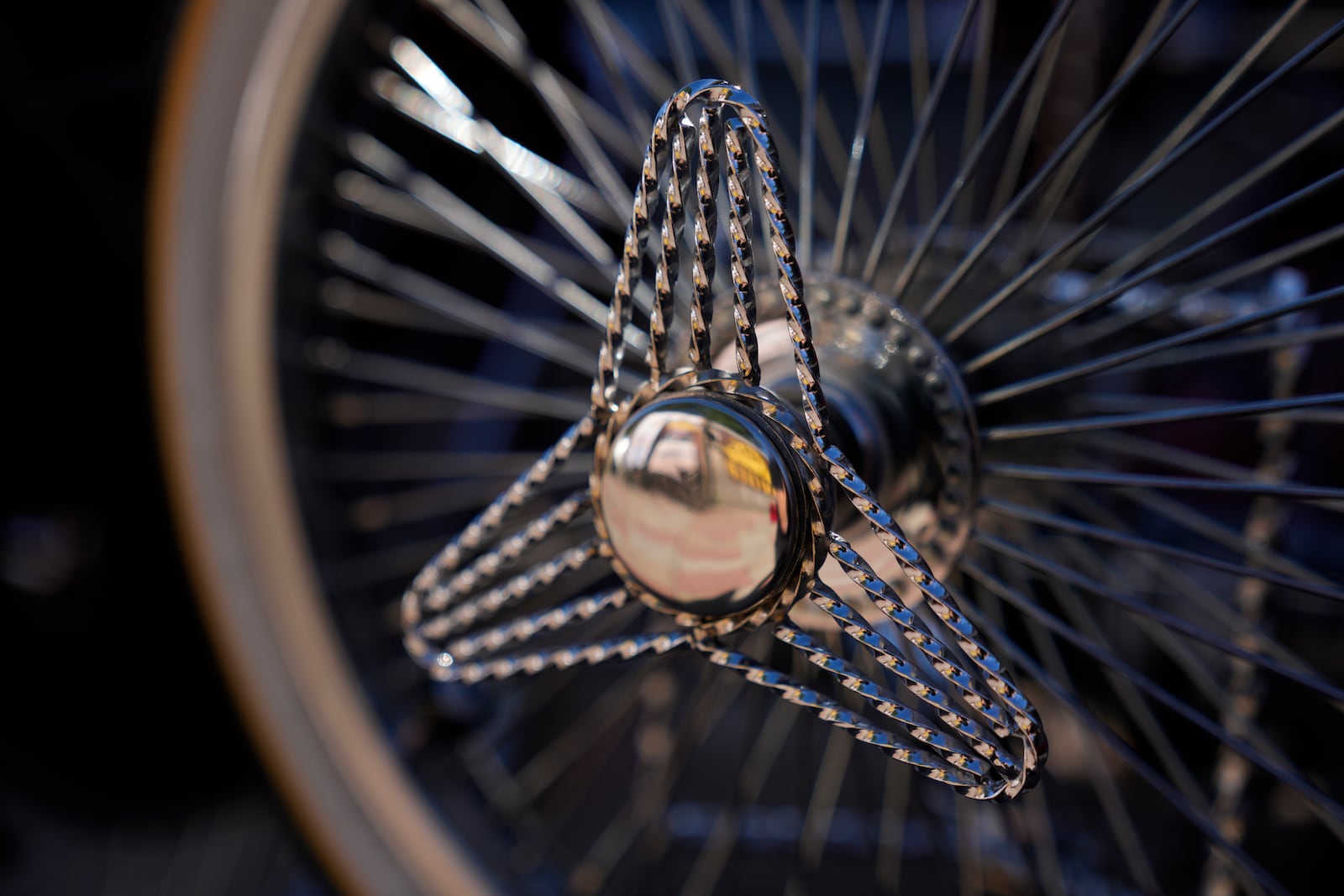 A detail of the lowrider bike custom-built by Luis Martinez, 29, a member of the Uso Chicago Car Club, can be seen Saturday, Sept. 21, 2024, in Mishawaka, Ind. (AP Photo/Erin Hooley)