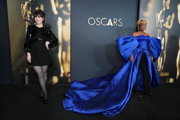 Zooey Deschanel , left, and Aunjanue Ellis-Taylor arrive at the 15th Governors Awards on Sunday, Nov. 17, 2024, at The Ray Dolby Ballroom in Los Angeles. (Photo by Jordan Strauss/Invision/AP)