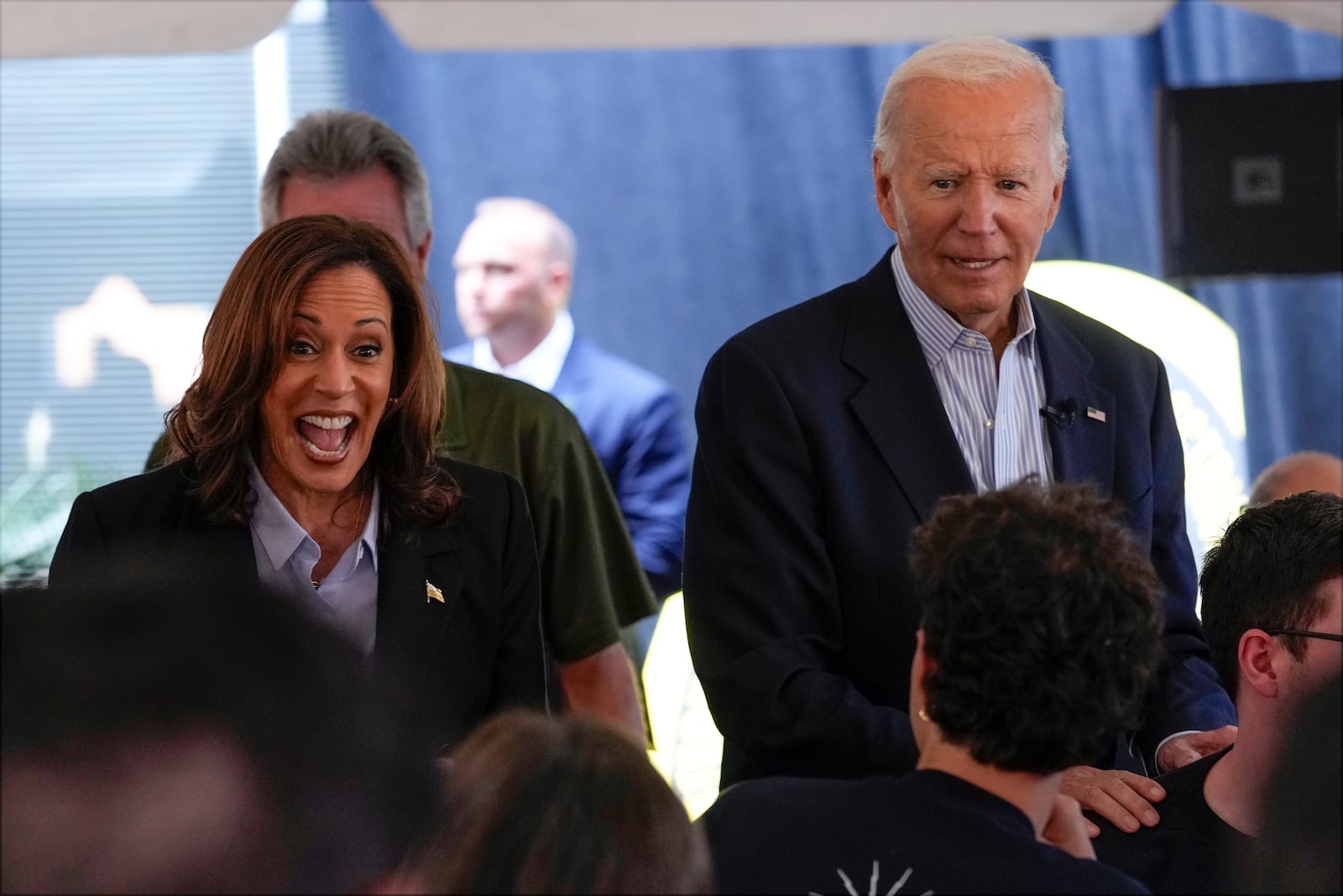 FILE - President Joe Biden, right, and Democratic presidential nominee Vice President Kamala Harris campaign at the IBEW Local Union #5 union hall in Pittsburgh, on Labor Day, Sept. 2, 2024. (AP Photo/Susan Walsh, File)