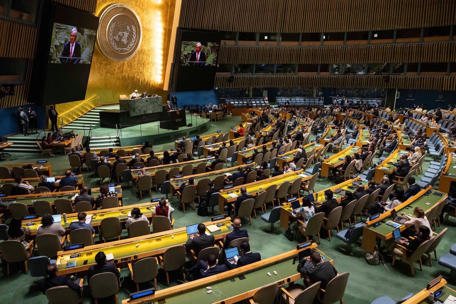 António Guterres, United Nations Secretary-General, speaks during the 79th session of the United Nations General Assembly, Tuesday, Sept. 10, 2024. (AP Photo/Yuki Iwamura)