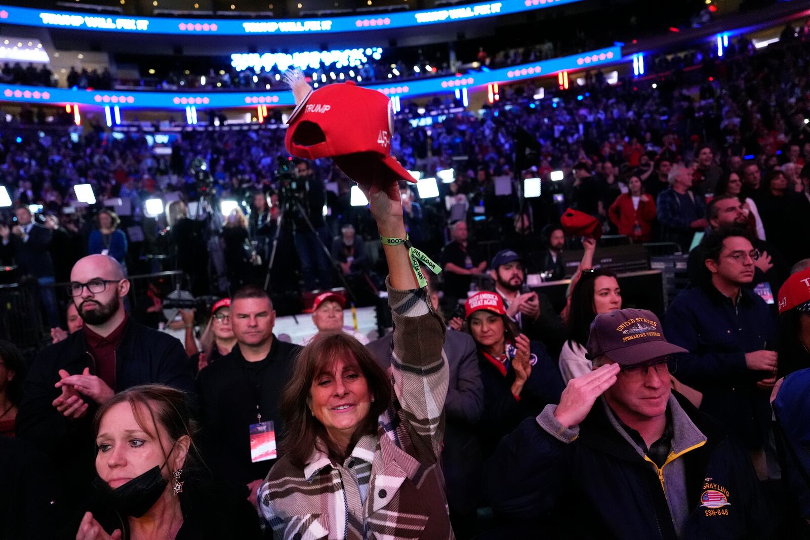 Attendees cheer at a campaign rally for Republican presidential nominee former President Donald Trump at Madison Square Garden, Sunday, Oct. 27, 2024, in New York. (AP Photo/Julia Demaree Nikhinson)