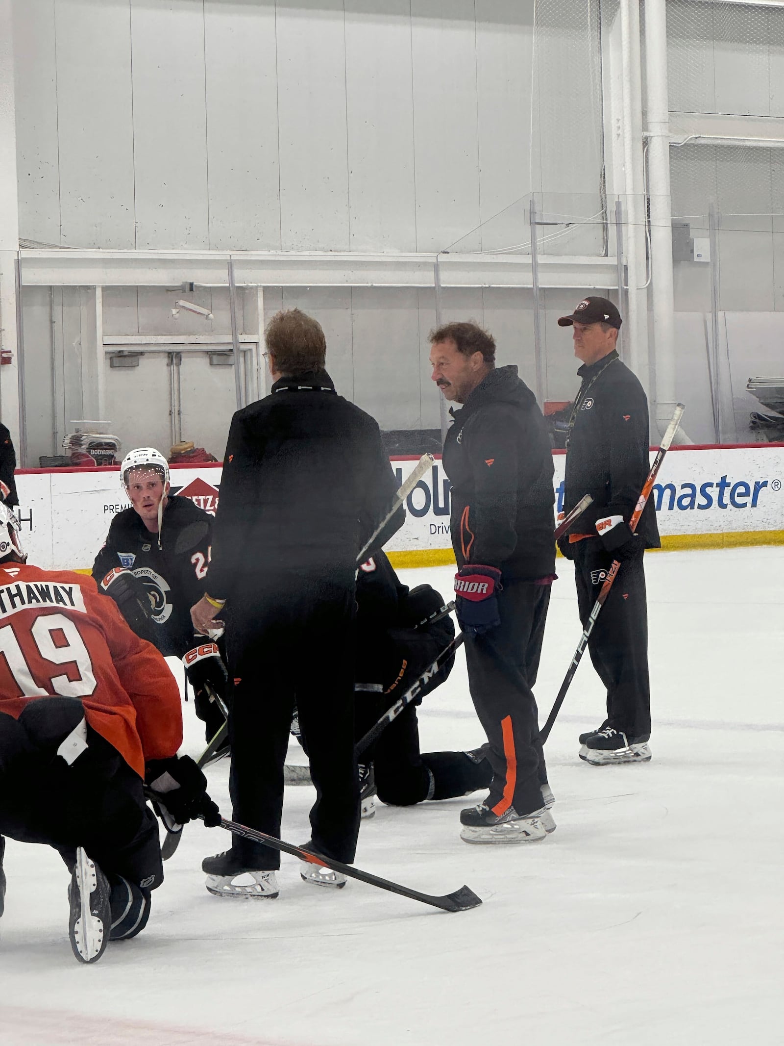 The Philadelphia Flyers host Guy Gaudreau, the father of Johnny and Matthew Gaudreau, at the team's morning skate, Monday, Sept. 23, 2024, in Voorhees, N.J. (The Philadelphia Inquirer via AP)