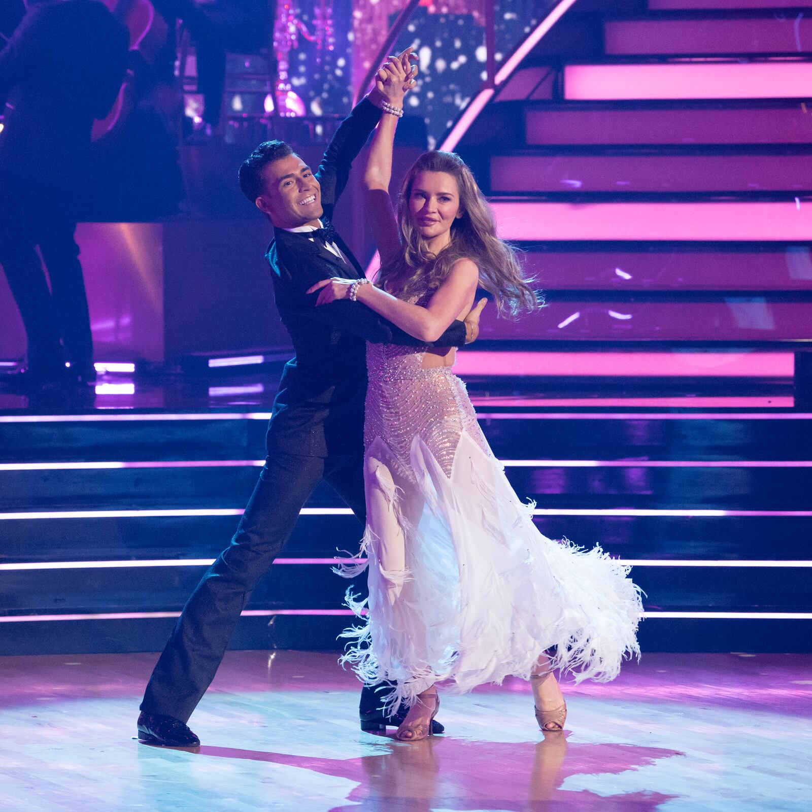 This image released by Disney shows Anna Delvey, right, and her dancing partner Ezra Sosa on the celebrity dance competition series "Dancing with the Stars," in Los Angeles on Tuesday, Sept. 24, 2024. (Eric McCandless/Disney via AP)